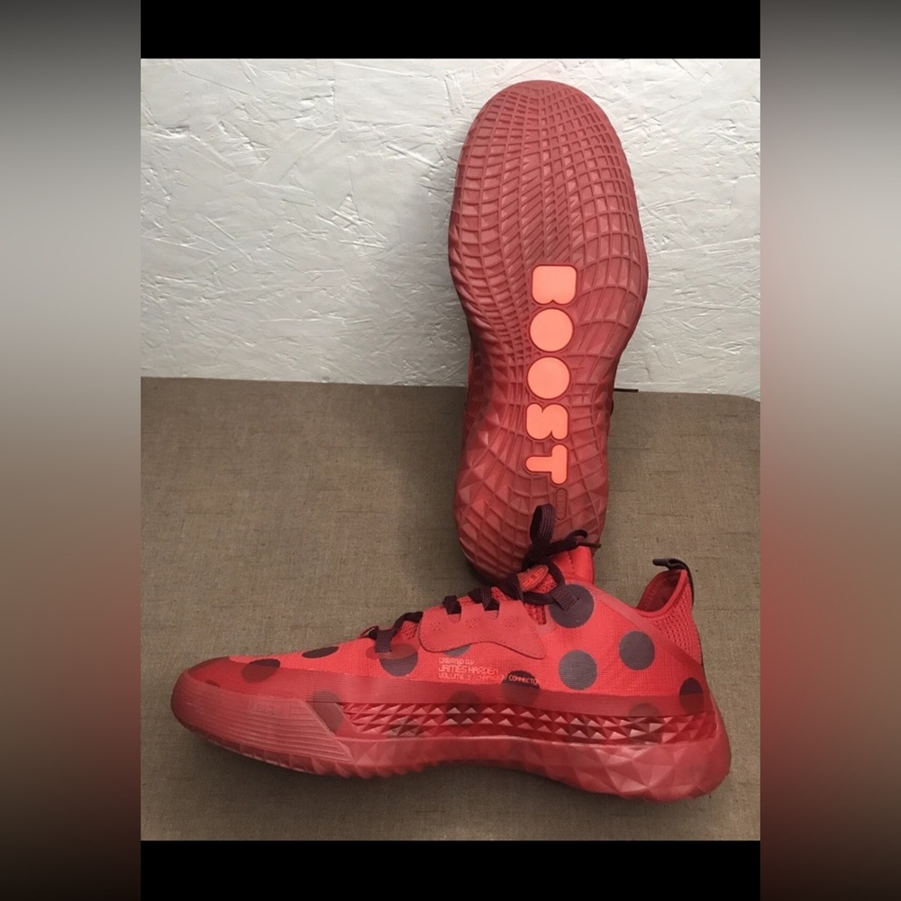Excellent Adidas Boost Harden Vol 5 Ch 3 Men's Sneakers Size 14 Red Polka Dot